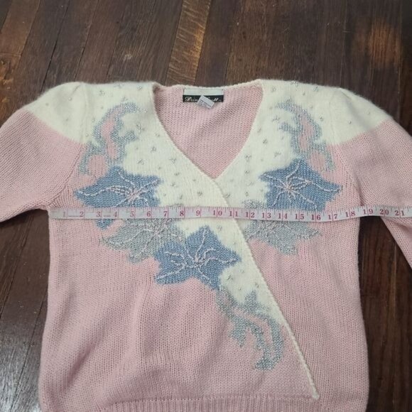 Vintage 90s Dana Scott Wool Pastel Pink Bedazzled Sweater - Picture 10 of 13